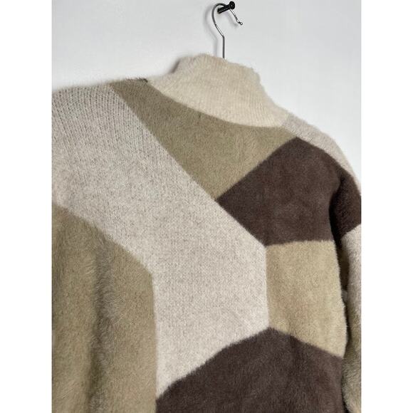 Michelle Nicole Wool Sweater Brown Turtleneck Fall Pullover Geometric Retro Sz M - Picture 9 of 14